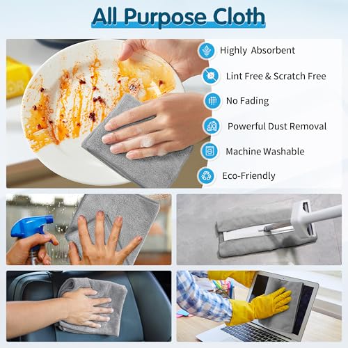 20 Pack Grey Microfiber Cleaning Cloth, Lint-Free Car Wash Towels, All-Purpose Absorbent Cleaning Rags for Housekeeping, Dust Cloth for Office, Mechanic, Automotive - color: Grey