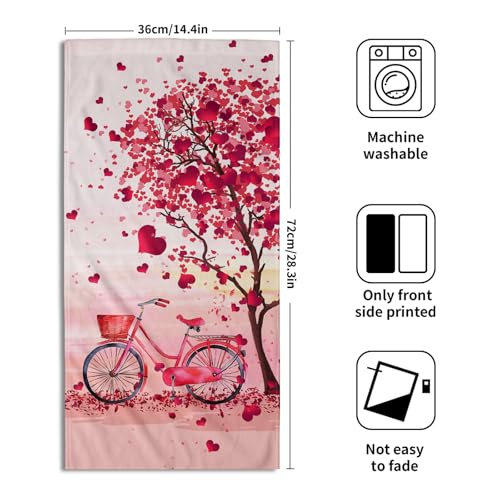 Valentine's Day Hand Towels - Set of 2 Pink Heart 14'x28' Soft Absorbent Guest & Kitchen Towels for Couples & Wedding Anniversary - color: Valentines Pink Bike Heart