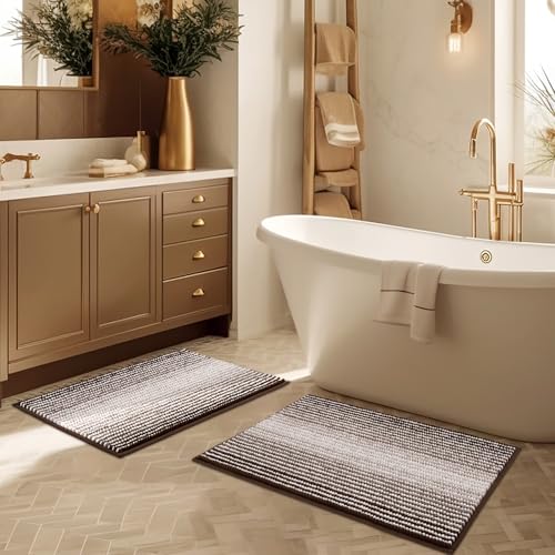 BSICPRO Bathroom Rugs and Mats Sets, 2 Piece Thick Absorbent Chenille Bath Mat Rug Set Non Slip, Soft Shaggy Bath Room Floor Mats for Bathroom, Machine Washable (Brown, 20" x 32" Plus 16" x 24") - color: Brown, size: 20" x 32" Plus 16" x 24"