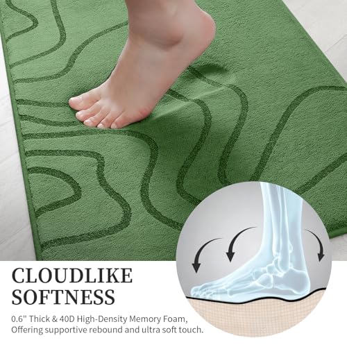 YIHOUSE Memory Foam Bathroom Rugs Sets 2 Piece - Extra Thick Ultra Soft Absorbent Bath Mat Set, Non-Slip Machine Washable Bath Rugs for Bathroom, Tub & Shower, Home Decor (32"x20"+24"x17",Olive Green) - color: Olive Green, size: 1'5" x 2'8" (17"x24"+20"x3