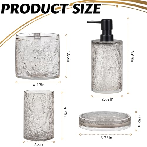 RQYIXI 4 PCS Resin Bathroom Accessories Set,Silver-Grey,Minimalist Luxury | Modern Elegance Shatterproof Bathroomset includes:Soap Dispenser, Toothbrush Holder, Tumbler, Soap Dish - size: 4pcs