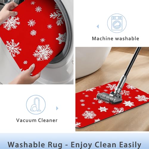 Christmas Snowflakes Bath Mat 29.5"x17",Slim Low-Profile Fast Drying Super Absorbent Bathroom Rug with Non-Slip Backing, Easy-Clean Modern Floor Mat for Tub, Shower, or Entryway - color: Christmas Snowflakes