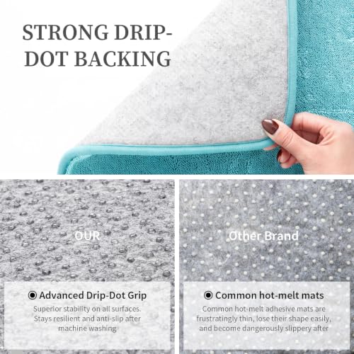 YIHOUSE Memory Foam Bathroom Rugs Sets 2 Piece - Extra Thick Soft Towel-Like Absorbent Bath Mat Set, Non Slip Machine Washable Bath Rugs Carpet for Bath, Tub & Shower (32"x20"+24"x17", Aqua) - color: Aqua, size: 1'5" x 2' (17"x24"+20"x32")