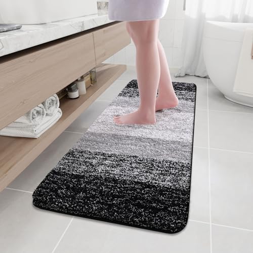 Arotive Microfiber Bathroom Rugs, Shaggy Soft and Absorbent Bath Rug, Thick Plush Machine Washable Dry Bath Mats for Bathroom, Tub and Shower, 59x17, Black, Rectangular - color: Black, size: 59" X 17"