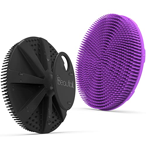 Silicone Body Scrubber 2 Pack, BEAUTAIL Shower Bath Scrubber, More Hygienic Than Traditional Loofah, Lather Nicely, Gentle Exfoliating Brush for Women Men Baby Sensitive Skin, Black+Purple - color: Black+purple 2 Pcs