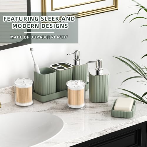 XLHOMO Bathroom Accessories Set - 25PC Sage Bathroom Set, Bathroom Set with Shower Curtain and Rugs, Sage Green Shower Curtain Set, Bathroom Accessory Set, Trash Can & Soap Dispenser - size: Bath Set+Shower Curtain+Rugs, style: Sage Green&Silver