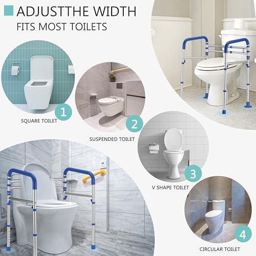 Lianjindun Toilet Safety Rails (350 lb), Adjustable Toilet Frame for Elderly, Seniors, Handicap & Disabled, Foldable Handicap Toilet Handles Fit Any Toilets（Dark Blue） - color: Dark Blue