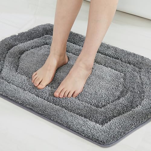 COSY HOMEER Extra Thick Bath Rugs for Bathroom - Anti-Slip Bath Linen Sets Mats Soft Plush Yarn Shaggy 100% Strong Polyeste Living Room Bedroom Water Absorbent(Grey,17x27 - Inches) - color: Grey, size: 1'5" x 2'3" (Oval)