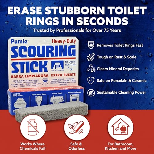 6-Pack PUMIE HDW Scouring Stick for Toilet Bowl Cleaning, Cleans Toilet Bowl Hard Water Rings, Buildups, Rust & Tough Stains, Perfect Pumice Stone for Cleaning Bathtub, Pools, Kitchens, Sinks & Grills - size: 6 Count (Pack of 1)