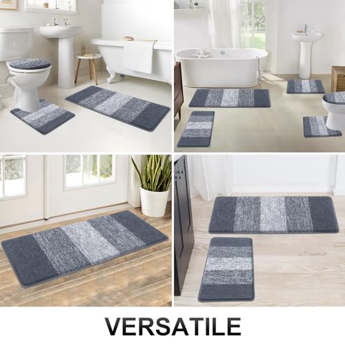 Bsmathom Bathroom Rugs Sets 5 Piece, Soft Absorbent Microfiber Bath Rugs with U-Shaped Contour Toilet Rug and Toilet Lid Cover, Thick Non-Slip Plush Shaggy Bath Mat Set,Dark Grey - color: Dark Grey, size: 18"x26"+20"x31"+20"x48"+U20"x24"+Cover19"x21"