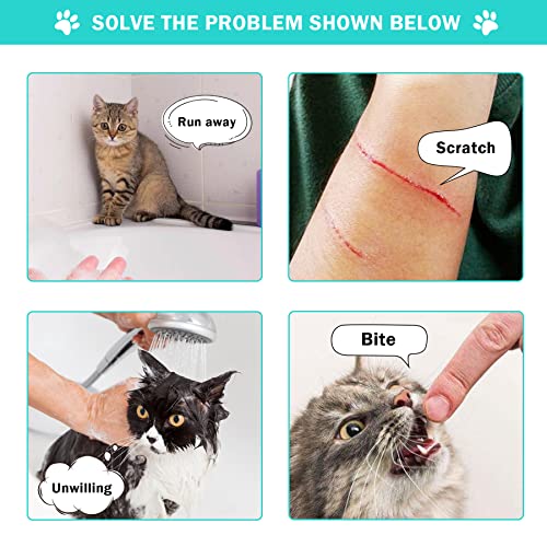 JULMELON 10 PCS Cat Washing Bag for Bath Shower Adjustable Net Grooming Set | Pet Brush Nail Clipper File, Hair Combs Tick Tool, Nail Caps, Bathing Trimming Examination, Grey and Green - color: Grey+Green