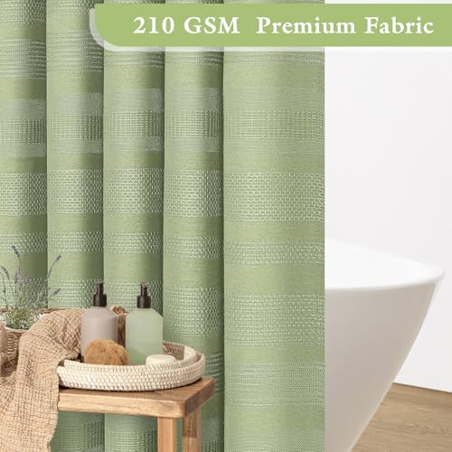 Boho Farmhouse Shower Curtain Set with Tassel, Linen Bohemian French Country Chic Bathroom Shower Curtain Set, Modern Striped Textured Shower Curtain 72x72 - Olive Green - color: Olive Green, size: 72"W x 72"L (Pack of 1)