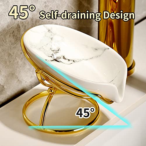 Dobbyby Leaf-Shaped Ceramic Soap Dish with Drain, Holder, Saver, Tray, Bar Soap Holder, Easy Cleaning, for Shower Bathroom Kitchen Sink Bathtub, Pro-Environment White - color: White