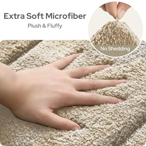 HOMEIDEAS Bathroom Rugs Sets 2 Piece, Extra Soft and Absorbent Microfiber Plush Bath Mat with Non Slip Backing(Beige) - color: Beige