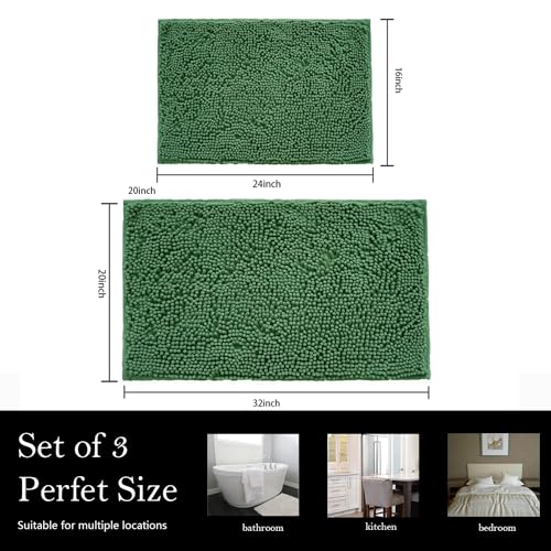 Bathroom Rugs Chenille Bath mat 2 Piece Set, Super Absorbent, PVC Non Slip Backing, Bath mats for Bathroom, Plush Shaggy, Thick, Machine Washable, Bathtub, Shower, Toilet.(Deep Green) - color: Deep Green, size: 16''×24''+20''×32''