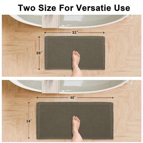 Hiasan Set of 2 Waffle Bath Mat, Super Absorbent Non Slip Bathroom Boho Rug with Tassels, Machine Washable Bath Mats for Bathroom, Ultra Soft Rubber Backed Rug, Grayish Green, 20" x 32" + 24" x 48" - color: Grayish Green, size: 20" x 32" + 24" x 48"