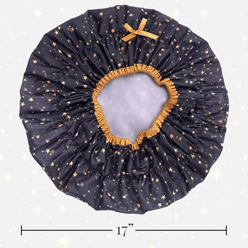 Reusable Shower & Bath Cap & Lined, Oversized Waterproof Shower Caps Large Designed for all Hair Lengths with PEVA Lining & Elastic Band Stretch Hem Hair Hat - Fashionista Starry Nights - color: Starry Nights