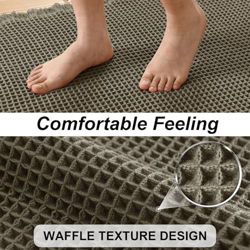 JIUZHEN Set of 2 Waffle Bathroom Rugs Non Slip Boho Bath Rugs Machine Washable Waffle Bath Mats with Rubber Backed Super Absorbent Shower Mats for Bathroom Floor, 16" x 24" +20" x 32", Olive Green - color: Olive Green, size: 16"x24" + 20"x32"