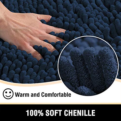 H.VERSAILTEX Bath Mats - Non Slip Luxury Chenille Bathroom Rugs, Extra Soft Absorbent Shaggy, Washable Fast Dry 2 Piece (Navy, 20" x 32"/17" x 24") - color: Navy, size: 20" x 32" Plus 17" x 24"