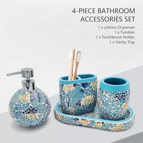 Handmade Blue Mosaic Glass Bathroom Accessory Sets 4PCS Bathroom Accessories Set Complete Includes Lotion Dispenser Toothbrush Holder Tumbler Cup & Vanity Tray - color: Blue, size: Tray
