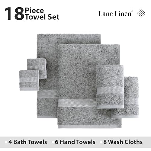 LANE LINEN 100% Cotton Towel Set for Bathroom - 18 Piece - Super Soft, Quick Dry & Highly Absorbent - 4 Bath, 8 Wash Cloth, 6 Hand Towels - Turkish Quality, Durable & Easy Care - Space Grey - color: 08: Space Grey, size: 18 Piece Towel Set
