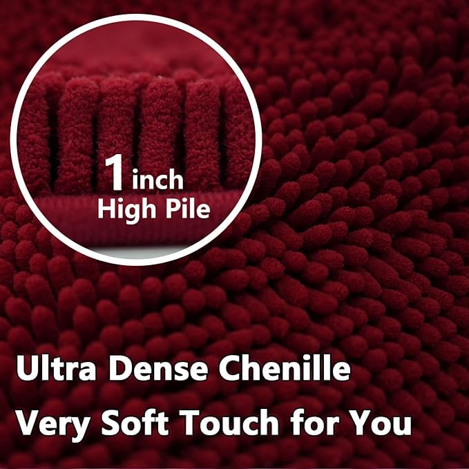 U-Shaped Toilet Rug, Chenille Contour Bathroom Mat, Non-Slip PVC Backing, Machine Washable, 24x20, Burgundy - color: Burgundy, size: 1'8" x 2' (20"x 24"U)