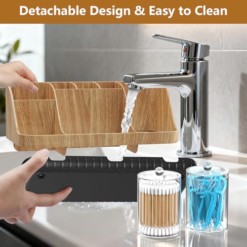 GFWARE Bathroom Toothbrush Holder Set with 2 Pack Qtip Holder Dispenser - 7 Slots Kids Bathroom Accessory Sets with Drainage, Q Tip Holder for Bathroom Sink Counter Accessories Set - color: Wood Sets