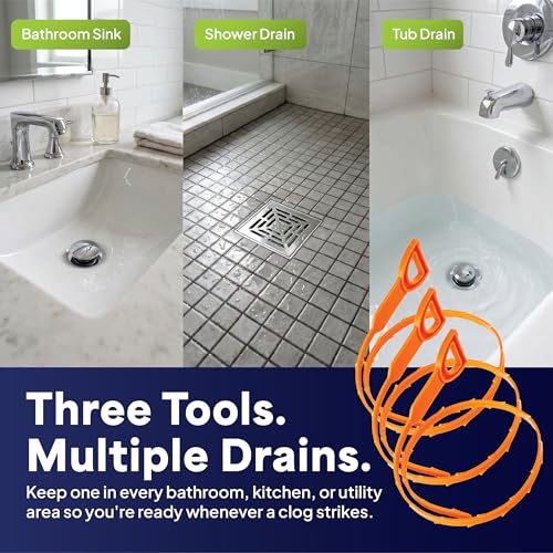 3 Pack Drain Clog Remover Tool, 19.7 Inch Plastic Drain Snake, Shower Snake Hair Removal Tool, Sink Snake Drain Clog Remover, Bathtub Drain Hair Remover, Plumber Snake, Drain Cleaner