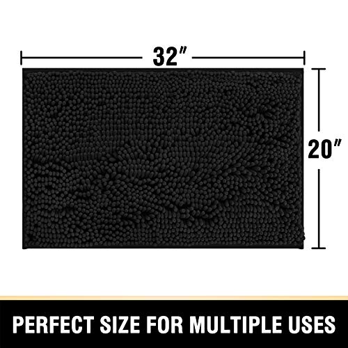 H.VERSAILTEX Bathroom Rugs Bath Mat Bath Rugs Bath Mats for Bathroom Non Slip Extra Thick Buncy Soft Chenille Bath Rug Fulffy Shag, Indoor Rug Carpet for Entry Living Room (Black, 20" x 32") - color: Black, size: 20" x 32"