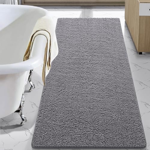 LOCHAS Luxury Bathroom Rug Shaggy Bath Mat 30 x 60 Inch, Washable Non Slip Bath Rugs for Bathroom Shower, Soft Plush Chenille Absorbent Carpets Mats, Gray - color: Grey, size: 2'5" X 5' (30''x60'')