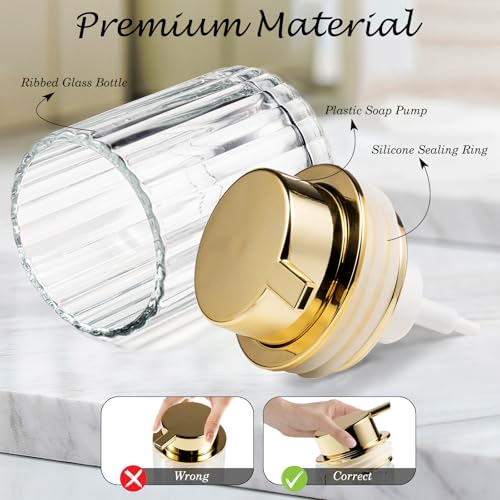 Amolliar Foaming Soap Dispenser, Plastic Pump Clear Glass Soap Dispenser, 8OZ Refillable Hand Soap Dispenser for Bathroom, Kitchen, Shower, Soap Pump Bottle for Liquid or Lotion Dispenser(Gold 2 Pack) - color: Gold