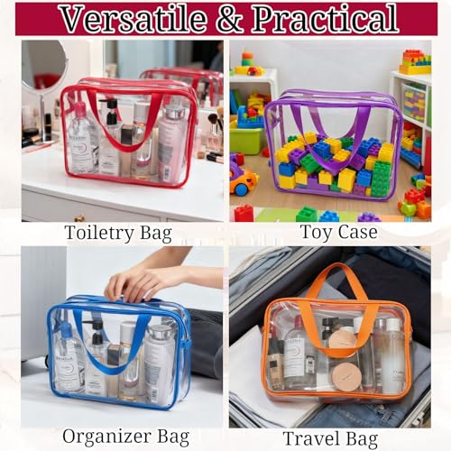4 Pack Large Clear Makeup Bag, Heavy Duty Plastic Clear Cosmetic Toiletry Organizer Bags with Handle, Waterproof Toiletry Zipper Tote Bags for Travel, Gym, Cosmetic, Toiletry - color: Multicolor
