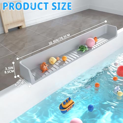 31-inch Silicone Bathtub Shelf with Strong Suction Cups | Extended Splash Guard & Toy Holder | Waterproof Bath Tub Organizer Tray to Prevent Spills, Matte Finish, Easy Storage