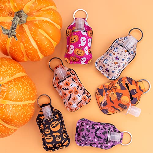 Duufin 60 Pcs Halloween Hand Sanitizer Holder Keychain Empty Bottle Bulk | Including 30 Pcs Hand Sanitizer Keychain Holder and 30 Pcs Refillable Empty Travel Bottles, Halloween Style - color: Halloween Style