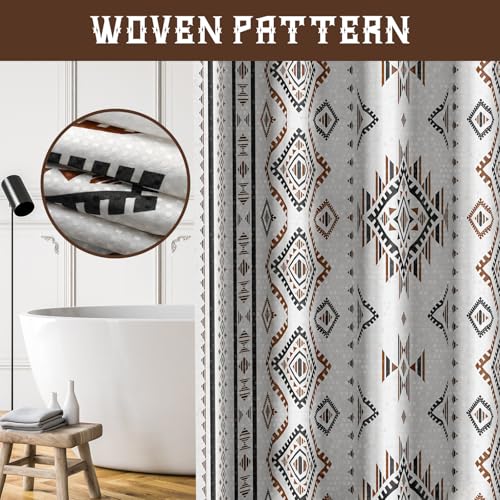 HunnmingRe Western Shower Curtain Waffle Southwest Aztec Geometric Stripes Fabric Shower Curtain Set with Hooks for Bathroom 72 x 72 Inches Farmhouse Boho Bath Curtains(Brown) - color: Brown