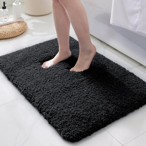 ILANGO Black Bathroom Rugs 36" × 24" Non Slip & Super Absorbent Extra Thick Soft, Washable Bath Mat for Floor, Microfiber Plush Shaggy Bath Rug with Rubber for Bathtub Shower Room Sink - color: Black, size: 2' x 3' (24''x36'' Bathroom Rug)