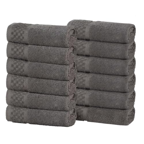 Superior Cotton Bathroom Towel Set Plush Absorbent 12 Piece Charcoal Silver | Soft Quick Dry, Jacquard & Solid Pattern Assorted Towels, Daily Skincare and Facial Cleansing, 12 Washcloths Lodie Collection - color: Charcoal-silver, size: Face Towel 12 - Pac