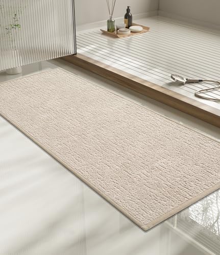 chakme Bathroom Rugs Mat 47x17, Ultra Thin Non Slip Bath Rug Runner Quick Dry Absorbent Bath Mat for Bathroom Floor, (Light Beige, 47"x17") - color: Light Beige, size: 3'11" x 1'5"(Rectangular)