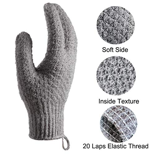 Bath Exfoliating Gloves - 4 Pcs Lengthened and Large Scrubbing Gloves for Shower, Spa, Massage - Scrub Mitts for Body, Face, Hand and Foot (Black and Gray) - color: Black and Gray