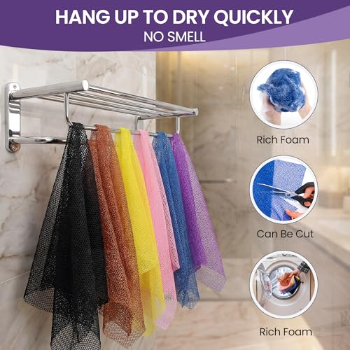African Bath Sponge African Net Long Net Bath Sponge Exfoliating Shower Body Scrubber Back Scrubber Skin Smoother,Great for Daily Use,6 Colors - color: Black,blue,coffee,purple,yellow,pink
