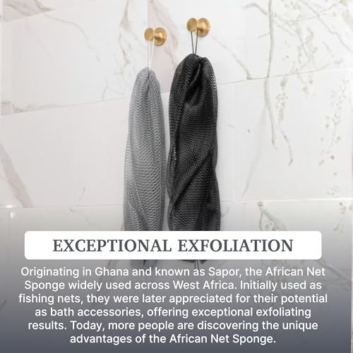 MOTHER AFRICA African Net Sponge Authentic with Knots 2 Pack Black Owned Exfoliating Body Scrubber Bath Sponge for Shower Washcloth Loofah Gentle Deep Cleansing Back Scrubber Face & Body Men & Woman - color: Grey & Black