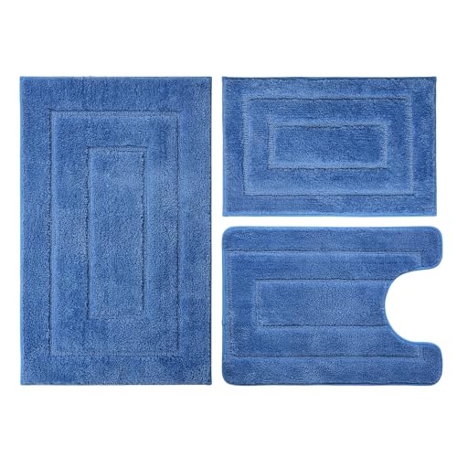 Bathroom Rugs Sets 3 Piece, with 20" x 28" U-Shaped Toilet Rug, Ultra Absorbent and Super Soft Touch, Non-Slip, Microfiber Plush,Rectangular Pattern, Quick Dry Bath Mats for Bathroom, Tub, Bedroom - color: Sky Blue