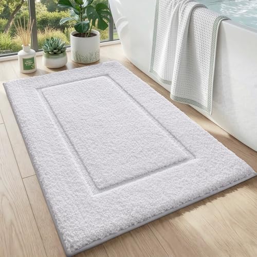 DEXI Small Bathroom Rugs 24x16, Washable Non Slip Bath Mat for Shower Floor, Absorbent Quick Dry Bathmat with Rubber Backing, Ultra Soft Plush Carpet for Tub, White - color: White, size: 24" X 16" (Rectangular)