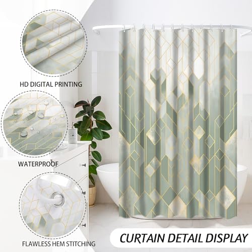 Lnond Sriral Green Bathroom Set, Green Abstract Cubes Bathroom Accessories Sets Complete, Luxury Restroom Set with Shower Curtain and Rugs, Trash Can, Toilet Brush Holder Set & Soap Dispenser - style: Sriral Green