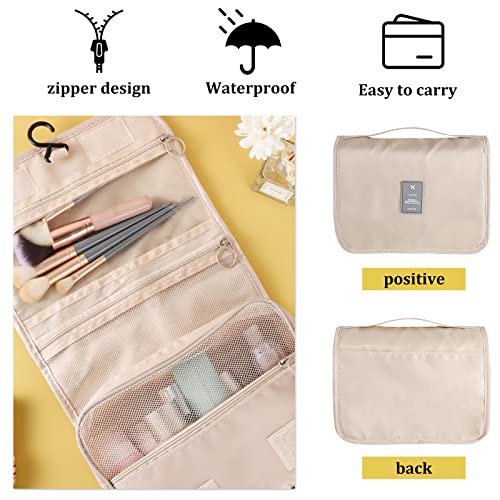 Pengxiaomei Toiletry Bag for Women, Waterproof Hanging Cosmetic Bag Portable Travel Makeup Pouch Multifunction Handle Bathroom Bag for Teen Girl Summer Camp (Beige) - color: Beige