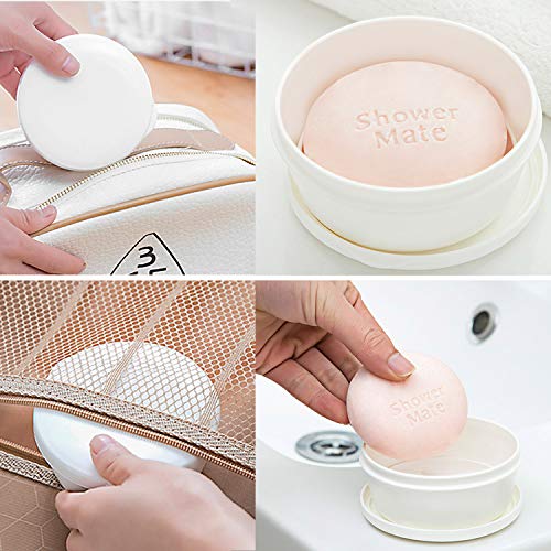 [LENITH] Travel Soap Dish Soap Case Holder Portable Clear Soap Container Box Bathroom/Gym Shower/Outdoor Camping (Round White) - color: Round White