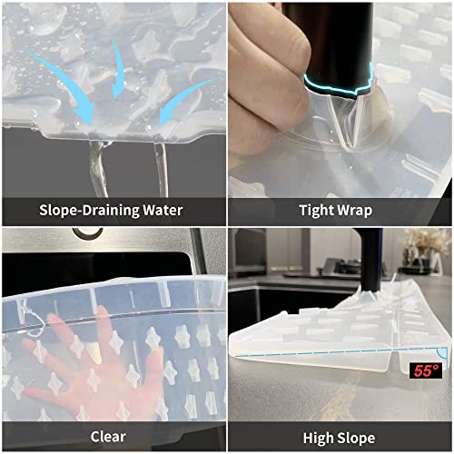 Gosmol Kitchen Faucet Sink Splash Guard Silicone Faucet Mat Clear XXL 30 In | Drip catcher tray mat, sink splash guard behind faucet area; Faucet Mat for Kitchen Sink bathroom faucet guard & draining mat