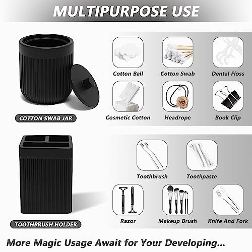 XLHOMO Resin Matte Black Bathroom Accessories Set 5 Pcs, Lotion Soap Dispenser, Toothbrush Holder, Bathroom Tumbler, Qtip Holder and Vanity Tray, Bathroom Countertop Organizer Set for Home Apartment - color: Black, size: Resin Bath Set
