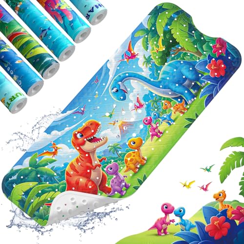 XIYUNTE Baby Bath Mat for Tub Non Slip Kids Bath Mat - 40''x16'' Extra Long Cartoon Bathtub Mat Non Slip Kids Shower Mat Eco-Friendly Toddler Bath Mats with Suction Cups, Machine Washable, Dinosaur - color: M-dinosaur