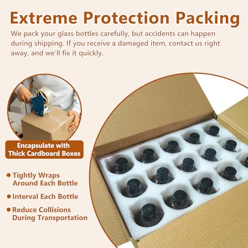 15 Pack 16oz Amber Glass Boston Round Bottles with Phenolic Polycone Caps – Airtight, Leak-Proof Brown Glass Containers for Kombucha Brewing, Storing Condiments, Essential Oils, and Homemade Solutions - size: 16oz